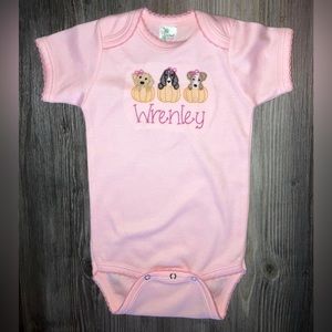 Embroidered Pink Pumpkin Onesie- Monogram Wrenley